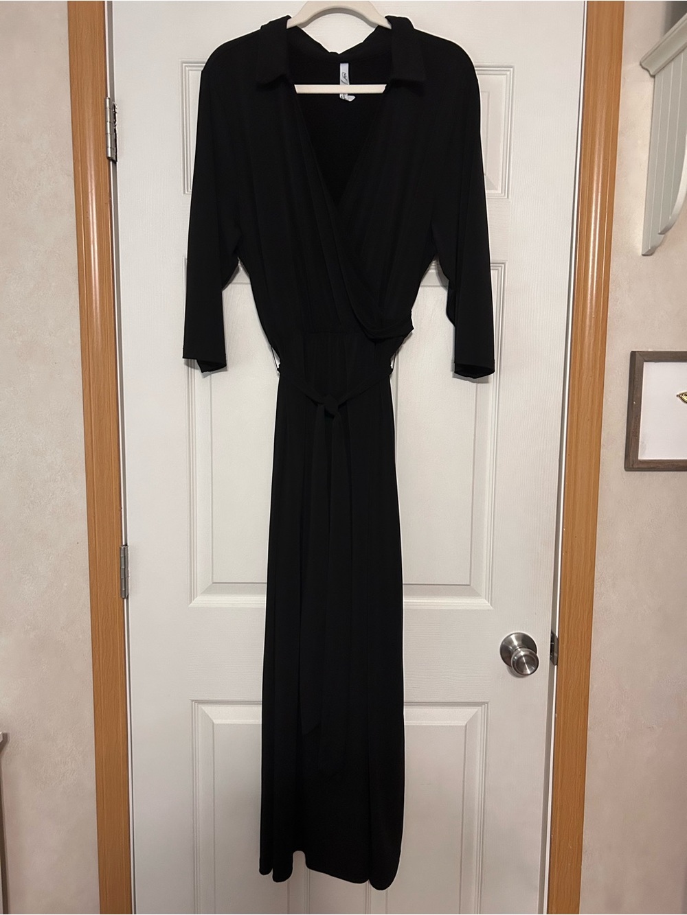 NY Collection Collared Belted Wrap Maxi Dress in Black